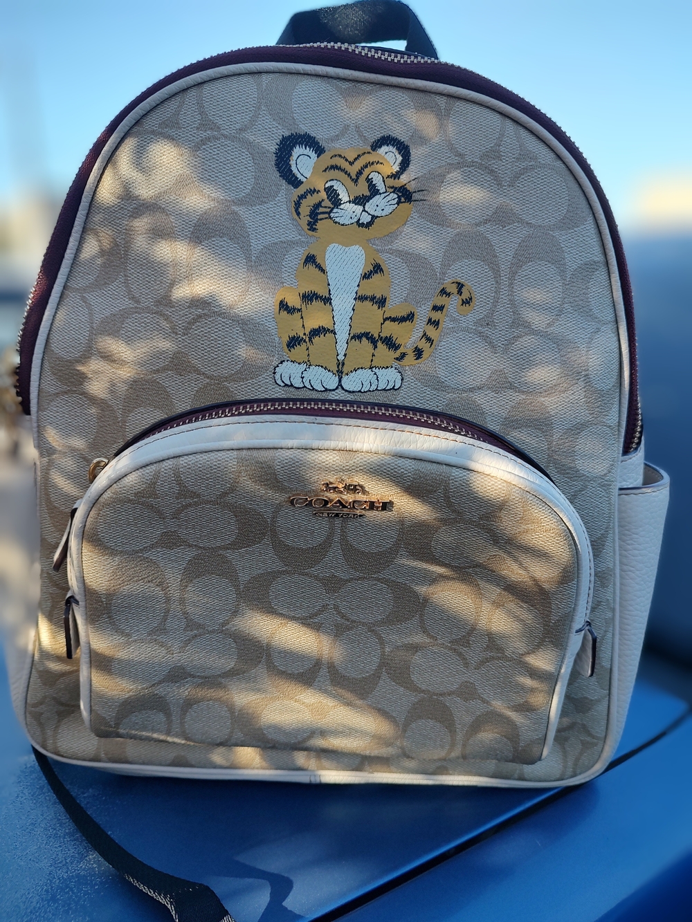 Coach Beige Signature Tiger Backpack